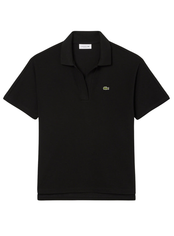 LACOSTE WOMEN Relaxed Fit Fluid Piqué Polo Shirt Black - MAISONDEFASHION.COM