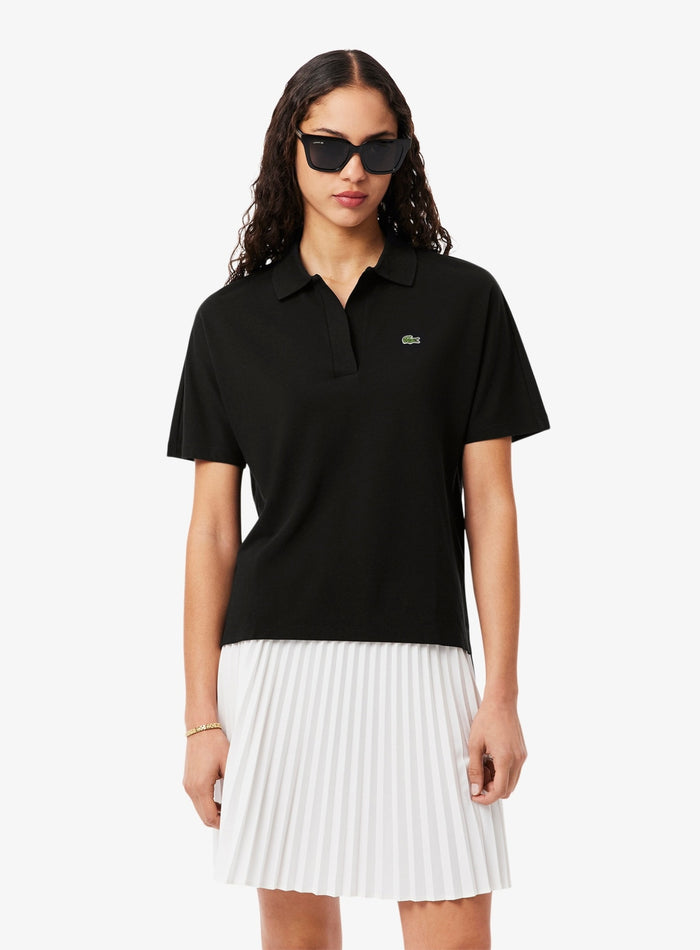 LACOSTE WOMEN Relaxed Fit Fluid Piqué Polo Shirt Black - MAISONDEFASHION.COM