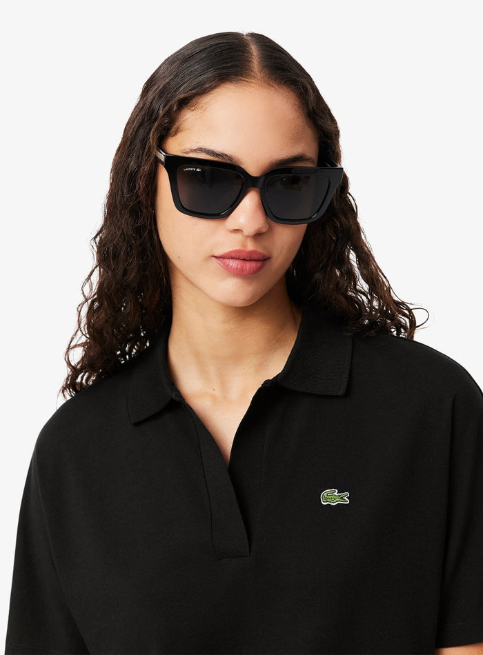 LACOSTE WOMEN Relaxed Fit Fluid Piqué Polo Shirt Black - MAISONDEFASHION.COM