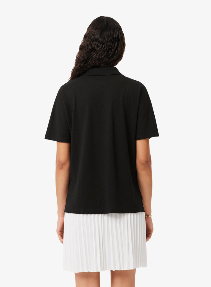 LACOSTE WOMEN Relaxed Fit Fluid Piqué Polo Shirt Black - MAISONDEFASHION.COM