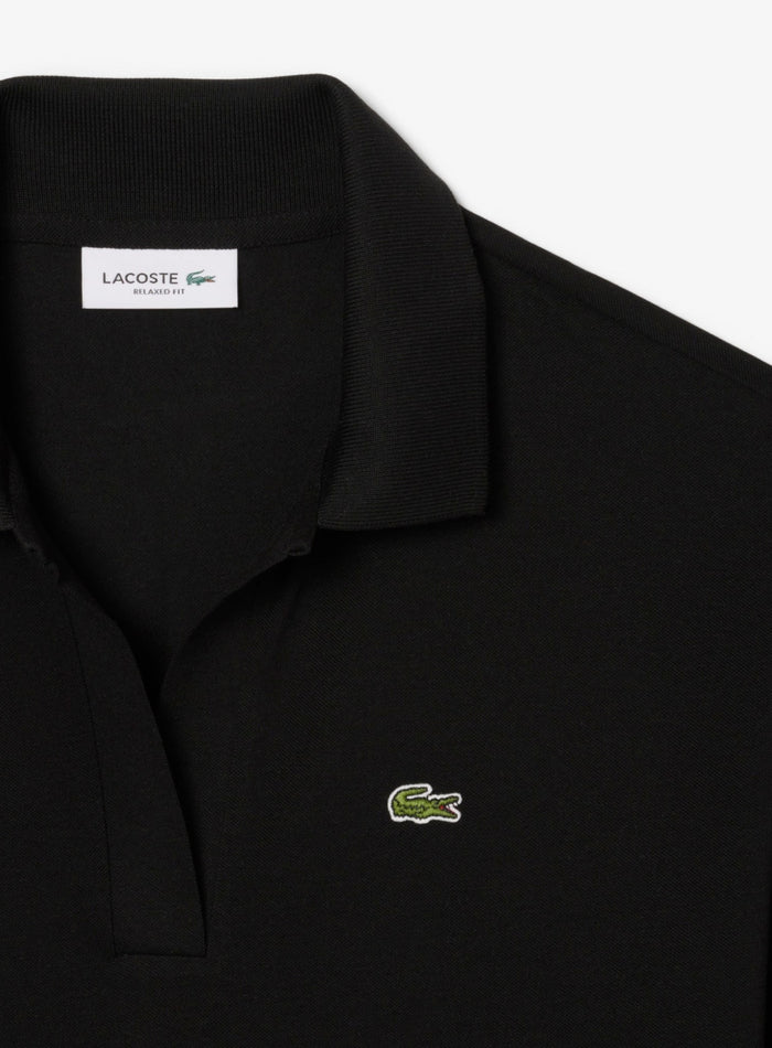 LACOSTE WOMEN Relaxed Fit Fluid Piqué Polo Shirt Black - MAISONDEFASHION.COM