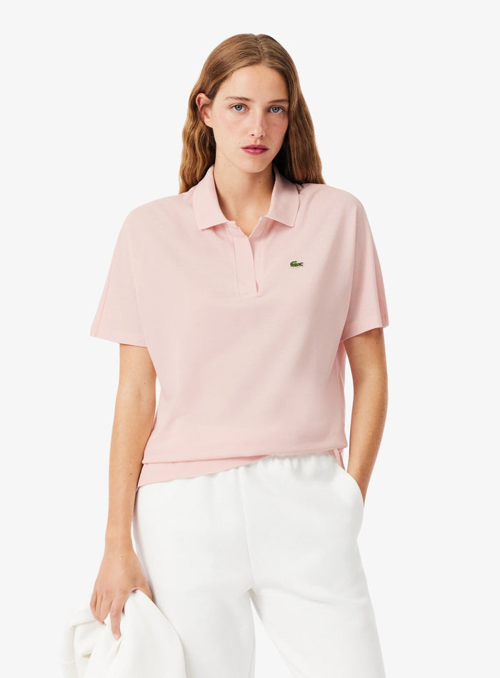 LACOSTE WOMEN Relaxed Fit Fluid Piqué Polo Shirt Light Pink - MAISONDEFASHION.COM