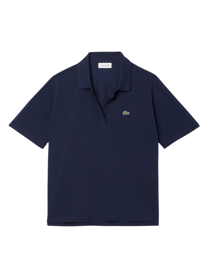 LACOSTE WOMEN Relaxed Fit Fluid Piqué Polo Shirt Midnight Blue - MAISONDEFASHION.COM