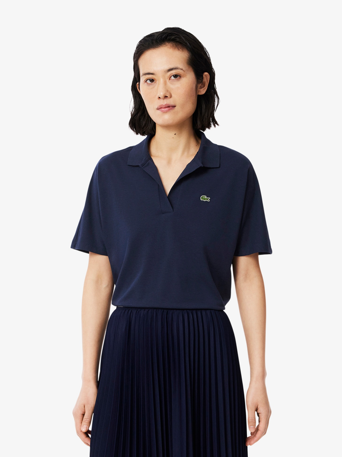 LACOSTE WOMEN Relaxed Fit Fluid Piqué Polo Shirt Midnight Blue - MAISONDEFASHION.COM