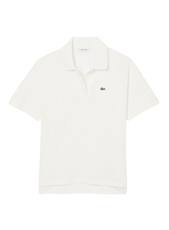 LACOSTE WOMEN Relaxed Fit Fluid Piqué Polo Shirt White - MAISONDEFASHION.COM