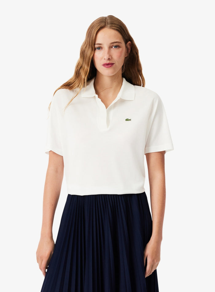 LACOSTE WOMEN Relaxed Fit Fluid Piqué Polo Shirt White - MAISONDEFASHION.COM