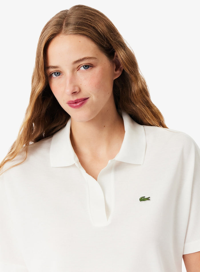 LACOSTE WOMEN Relaxed Fit Fluid Piqué Polo Shirt White - MAISONDEFASHION.COM
