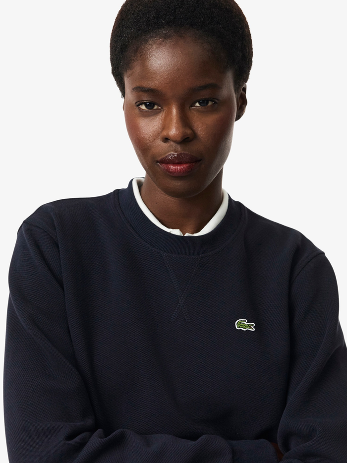 LACOSTE WOMEN Relaxed Fit Piqué Crew Neck Sweatshirt Navy Blue