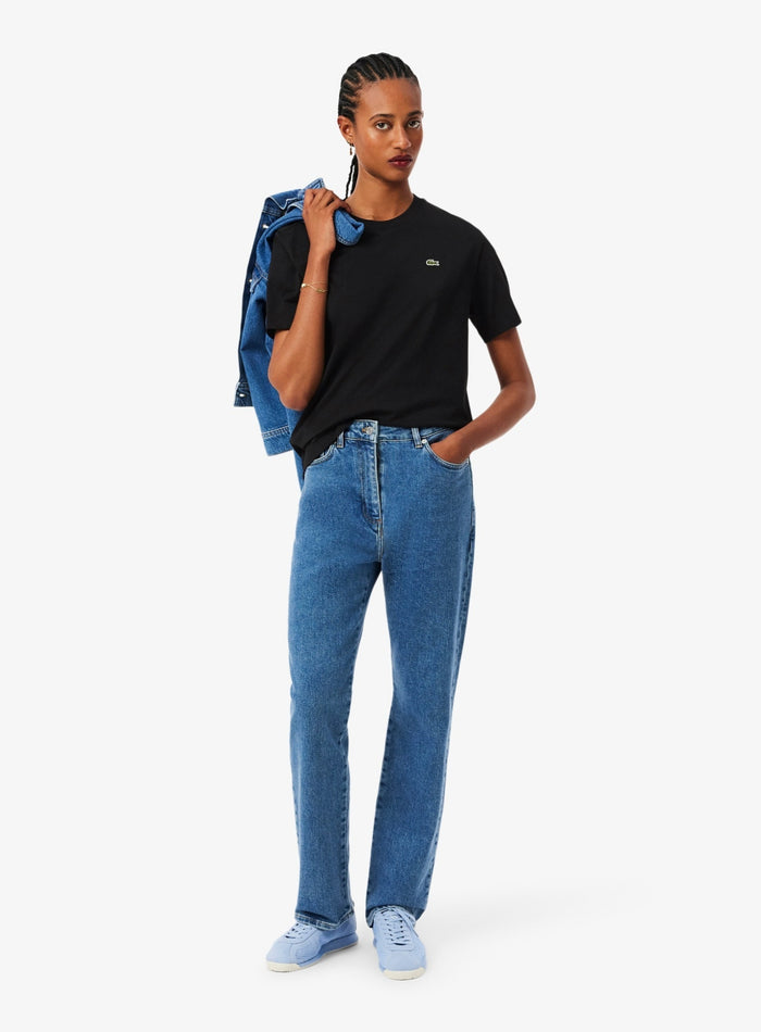 LACOSTE WOMEN Relaxed Fit Soft Cotton T-shirt Black - MAISONDEFASHION.COM