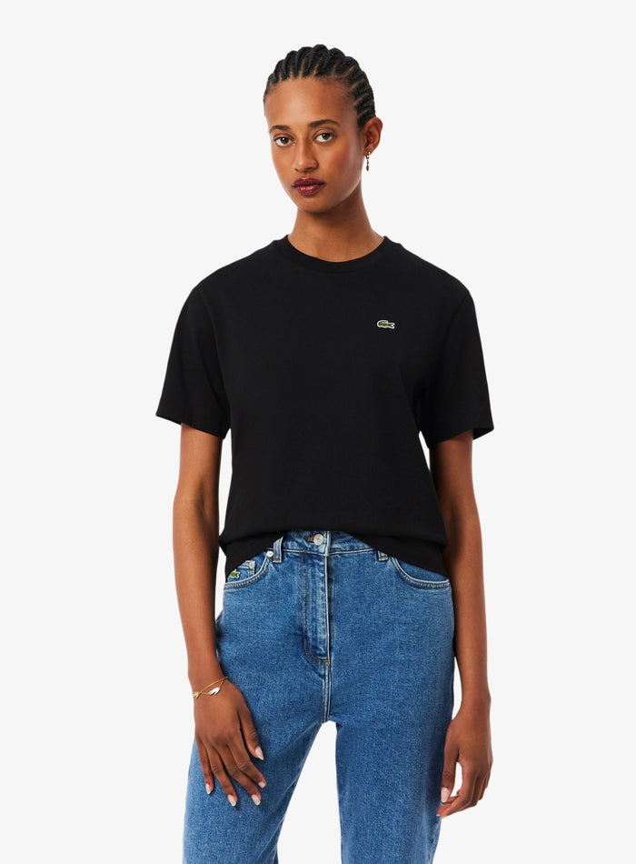 LACOSTE WOMEN Relaxed Fit Soft Cotton T-shirt Black - MAISONDEFASHION.COM