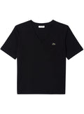 LACOSTE WOMEN Relaxed Fit Soft Cotton V Neck T-shirt Black - MAISONDEFASHION.COM