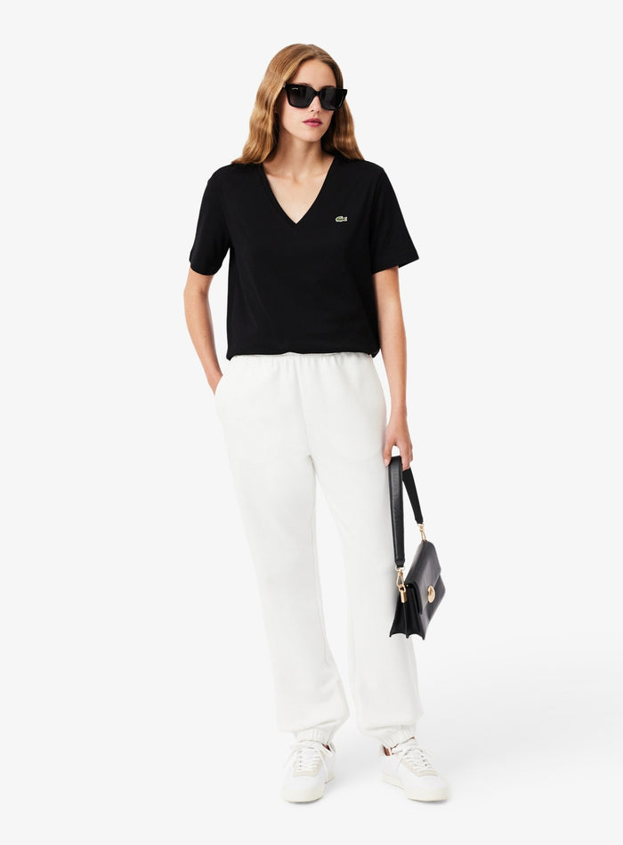 LACOSTE WOMEN Relaxed Fit Soft Cotton V Neck T-shirt Black - MAISONDEFASHION.COM