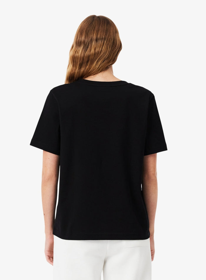 LACOSTE WOMEN Relaxed Fit Soft Cotton V Neck T-shirt Black - MAISONDEFASHION.COM