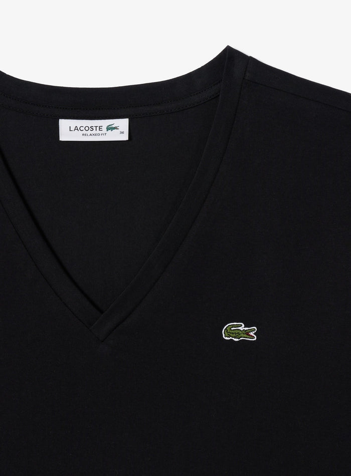 LACOSTE WOMEN Relaxed Fit Soft Cotton V Neck T-shirt Black - MAISONDEFASHION.COM