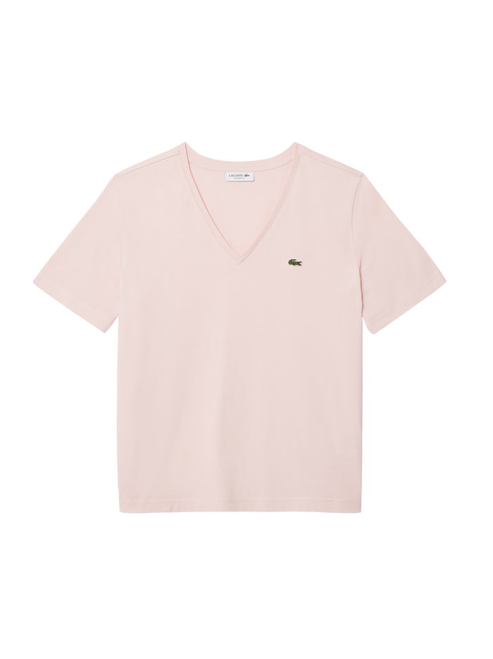 LACOSTE WOMEN Relaxed Fit Soft Cotton V Neck T-shirt Light Pink - MAISONDEFASHION.COM