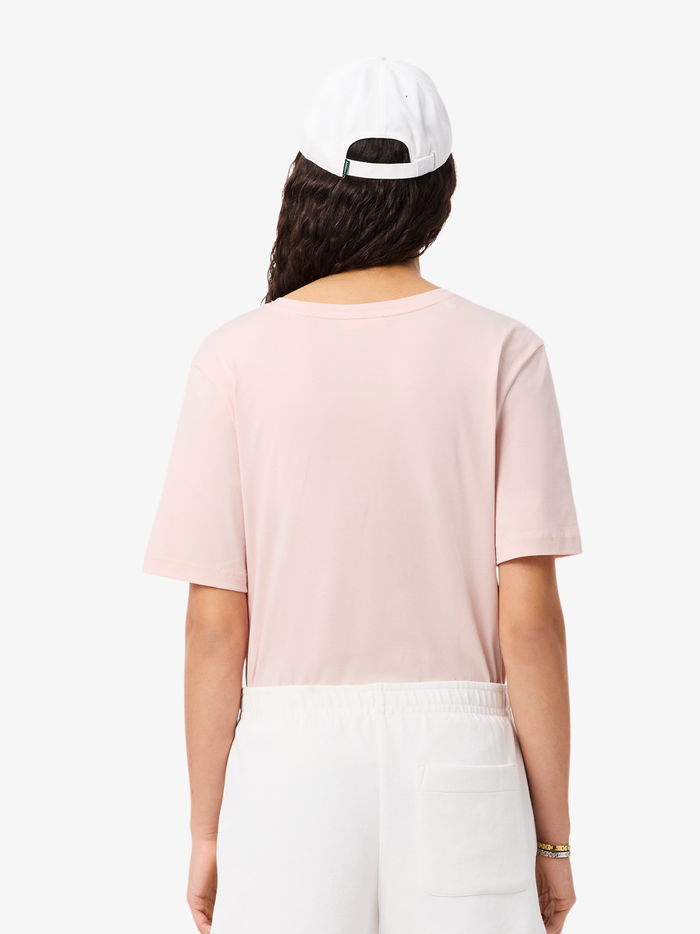 LACOSTE WOMEN Relaxed Fit Soft Cotton V Neck T-shirt Light Pink - MAISONDEFASHION.COM