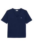 LACOSTE WOMEN Relaxed Fit Soft Cotton V Neck T-shirt Midnight Blue - MAISONDEFASHION.COM
