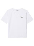 LACOSTE WOMEN Relaxed Fit Soft Cotton V Neck T-shirt White - MAISONDEFASHION.COM