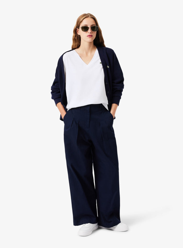 LACOSTE WOMEN Relaxed Fit Soft Cotton V Neck T-shirt White - MAISONDEFASHION.COM