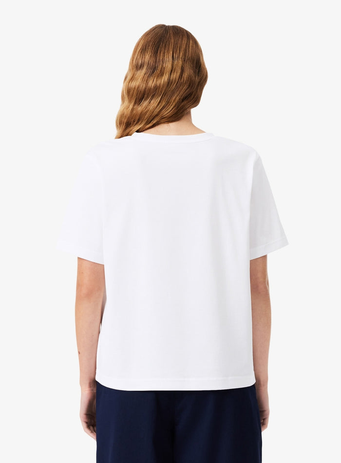 LACOSTE WOMEN Relaxed Fit Soft Cotton V Neck T-shirt White - MAISONDEFASHION.COM
