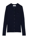 LACOSTE WOMEN Rib Knit Merino Wool Cardigan Midnight Blue - MAISONDEFASHION.COM