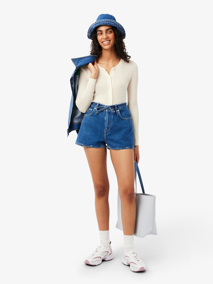 LACOSTE WOMEN Rib Knit Merino Wool Cardigan White - MAISONDEFASHION.COM