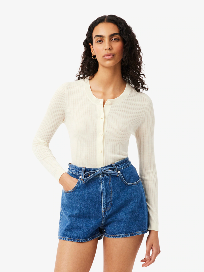 LACOSTE WOMEN Rib Knit Merino Wool Cardigan White - MAISONDEFASHION.COM
