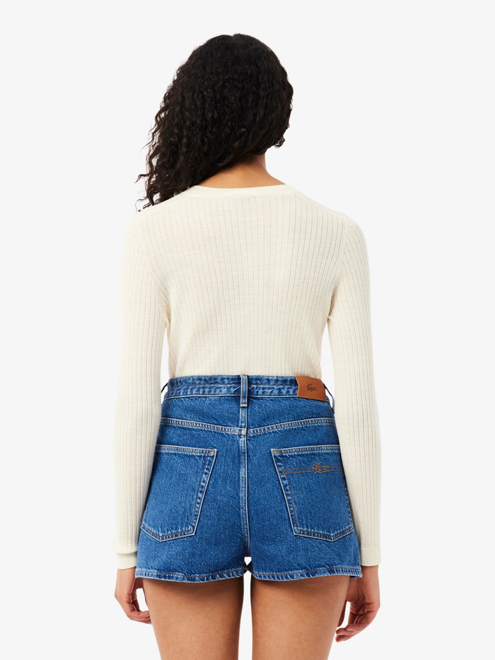 LACOSTE WOMEN Rib Knit Merino Wool Cardigan White - MAISONDEFASHION.COM