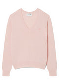LACOSTE WOMEN Seamless Knit V Neck Sweater Light Pink - MAISONDEFASHION.COM