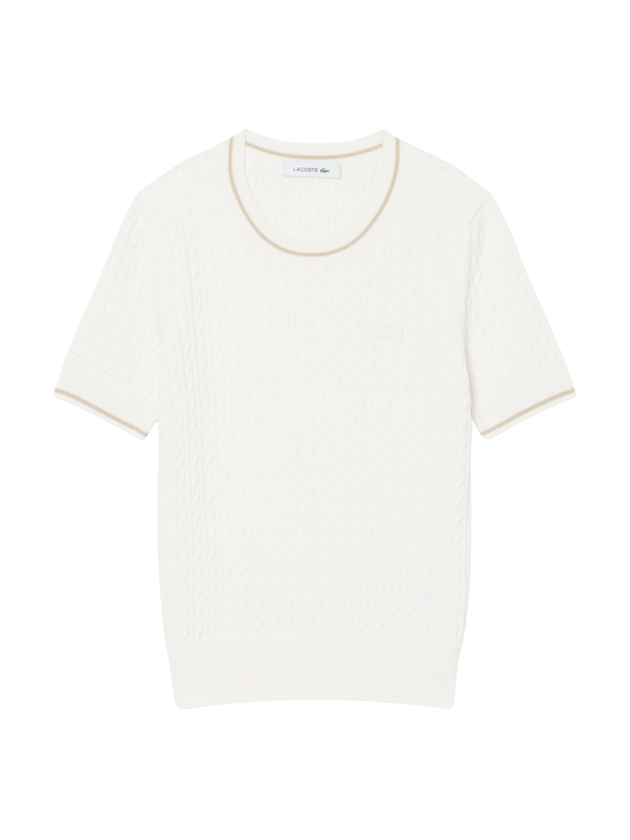 LACOSTE WOMEN Short Sleeved Cable Knit Sweater White