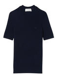 LACOSTE WOMEN Short Sleeved Merino Wool Rib Knit Sweater Midnight Blue - MAISONDEFASHION.COM
