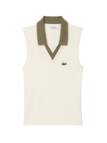 LACOSTE WOMEN Sleeveless Stretch Knit Tennis Polo White/Khaki Green - MAISONDEFASHION.COM