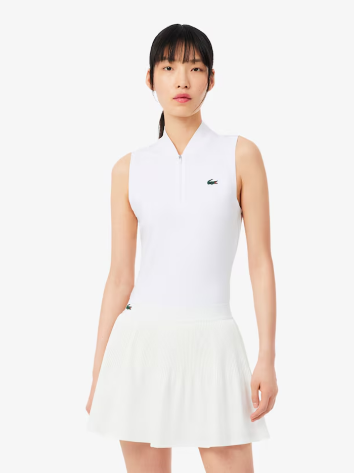 LACOSTE WOMEN Sleeveless Ultra Dry Stretch Tennis Polo Shirt White - MAISONDEFASHION.COM