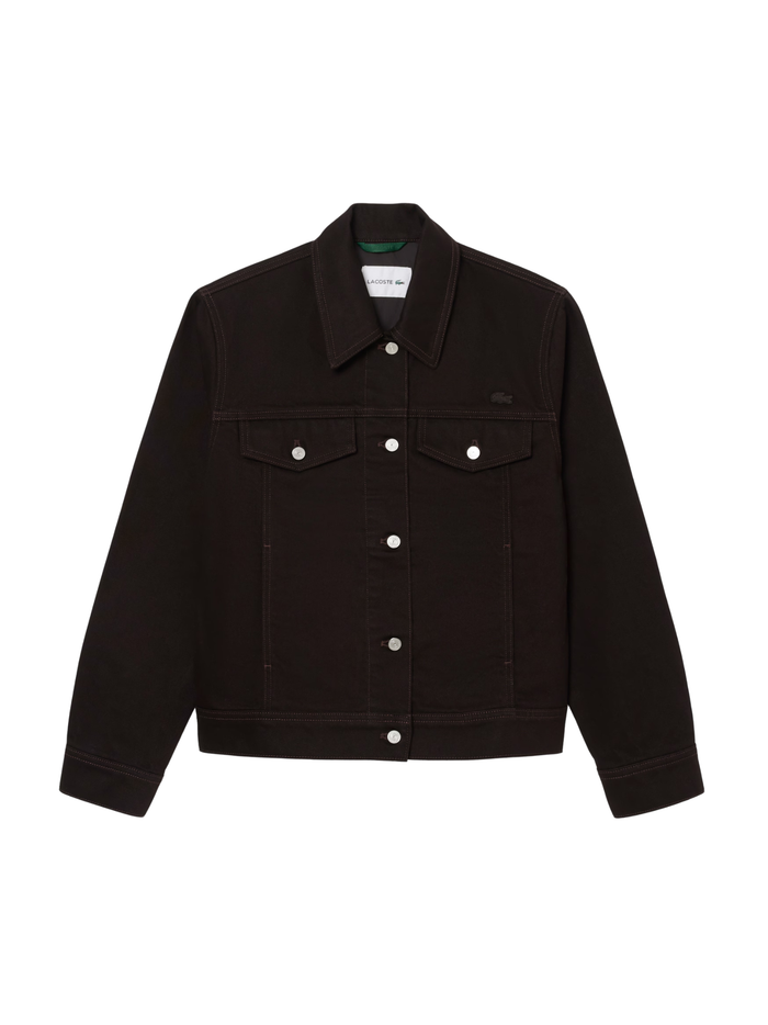 LACOSTE WOMEN Slim Fit Buttoned Denim Jacket Brown - MAISONDEFASHION.COM