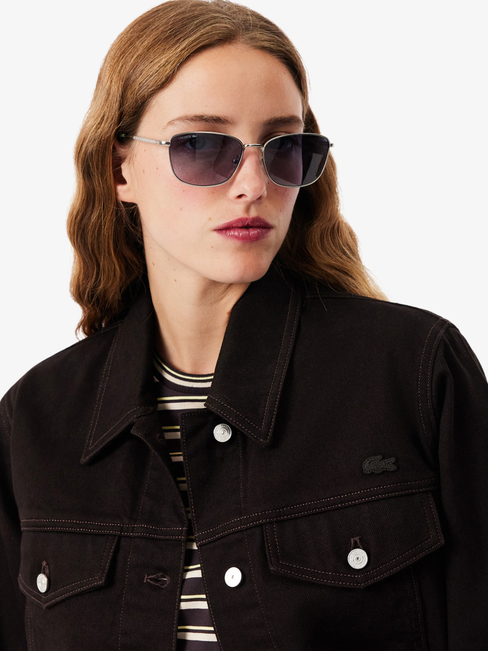 LACOSTE WOMEN Slim Fit Buttoned Denim Jacket Brown - MAISONDEFASHION.COM