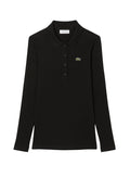 LACOSTE WOMEN Slim Fit L.12.D Ribbed Cotton Long Sleeves Polo Shirt Black - MAISONDEFASHION.COM