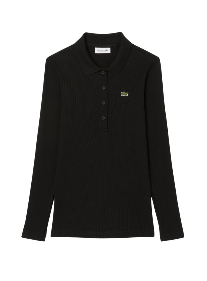 LACOSTE WOMEN Slim Fit L.12.D Ribbed Cotton Long Sleeves Polo Shirt Black - MAISONDEFASHION.COM
