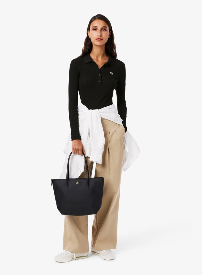 LACOSTE WOMEN Slim Fit L.12.D Ribbed Cotton Long Sleeves Polo Shirt Black - MAISONDEFASHION.COM