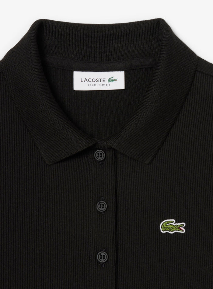 LACOSTE WOMEN Slim Fit L.12.D Ribbed Cotton Long Sleeves Polo Shirt Black - MAISONDEFASHION.COM