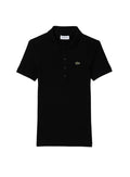 LACOSTE WOMEN Slim Fit L.12.D Ribbed Cotton Polo Shirt Black - MAISONDEFASHION.COM