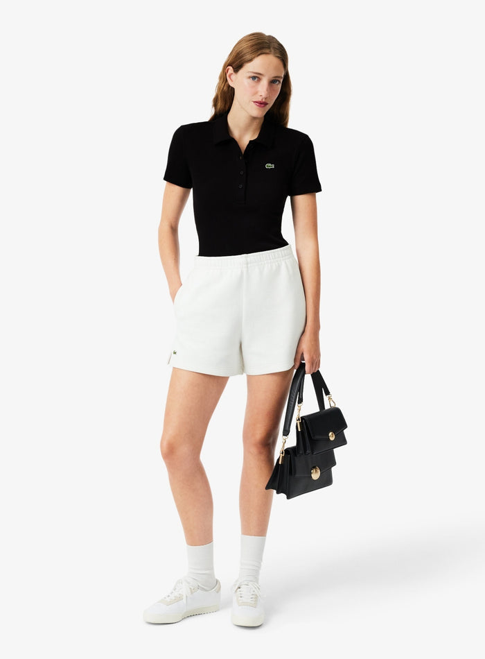 LACOSTE WOMEN Slim Fit L.12.D Ribbed Cotton Polo Shirt Black - MAISONDEFASHION.COM