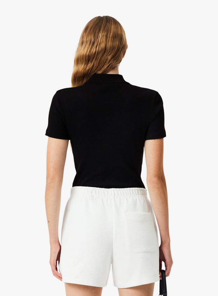LACOSTE WOMEN Slim Fit L.12.D Ribbed Cotton Polo Shirt Black - MAISONDEFASHION.COM