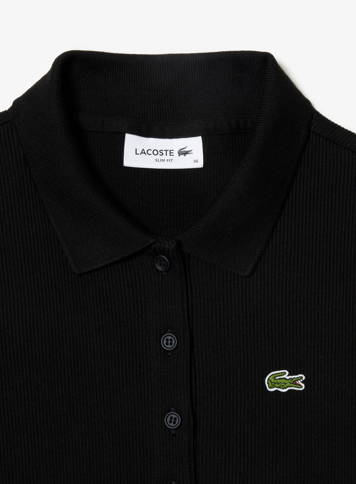 LACOSTE WOMEN Slim Fit L.12.D Ribbed Cotton Polo Shirt Black - MAISONDEFASHION.COM