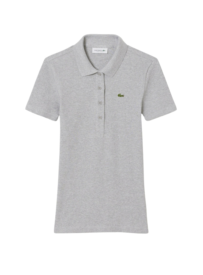 LACOSTE WOMEN Slim Fit L.12.D Ribbed Cotton Polo Shirt Light Grey - MAISONDEFASHION.COM