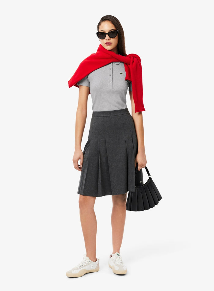 LACOSTE WOMEN Slim Fit L.12.D Ribbed Cotton Polo Shirt Light Grey - MAISONDEFASHION.COM
