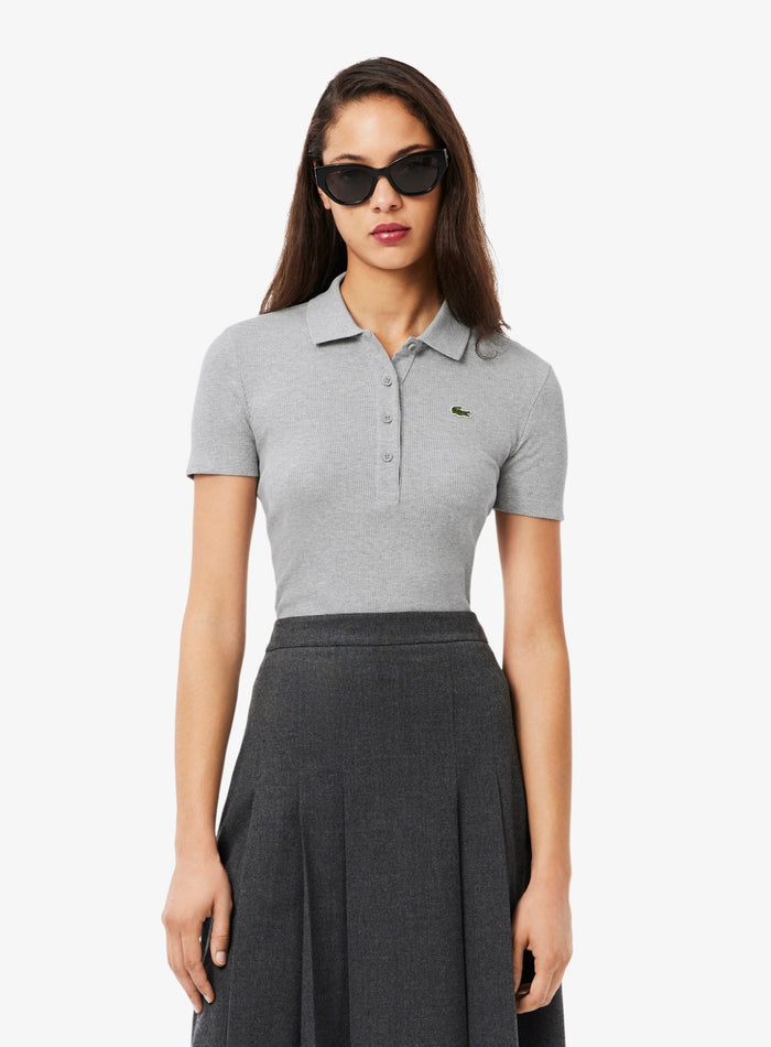 LACOSTE WOMEN Slim Fit L.12.D Ribbed Cotton Polo Shirt Light Grey - MAISONDEFASHION.COM