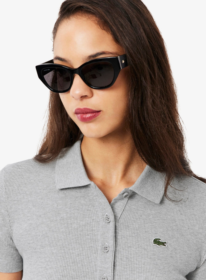 LACOSTE WOMEN Slim Fit L.12.D Ribbed Cotton Polo Shirt Light Grey - MAISONDEFASHION.COM