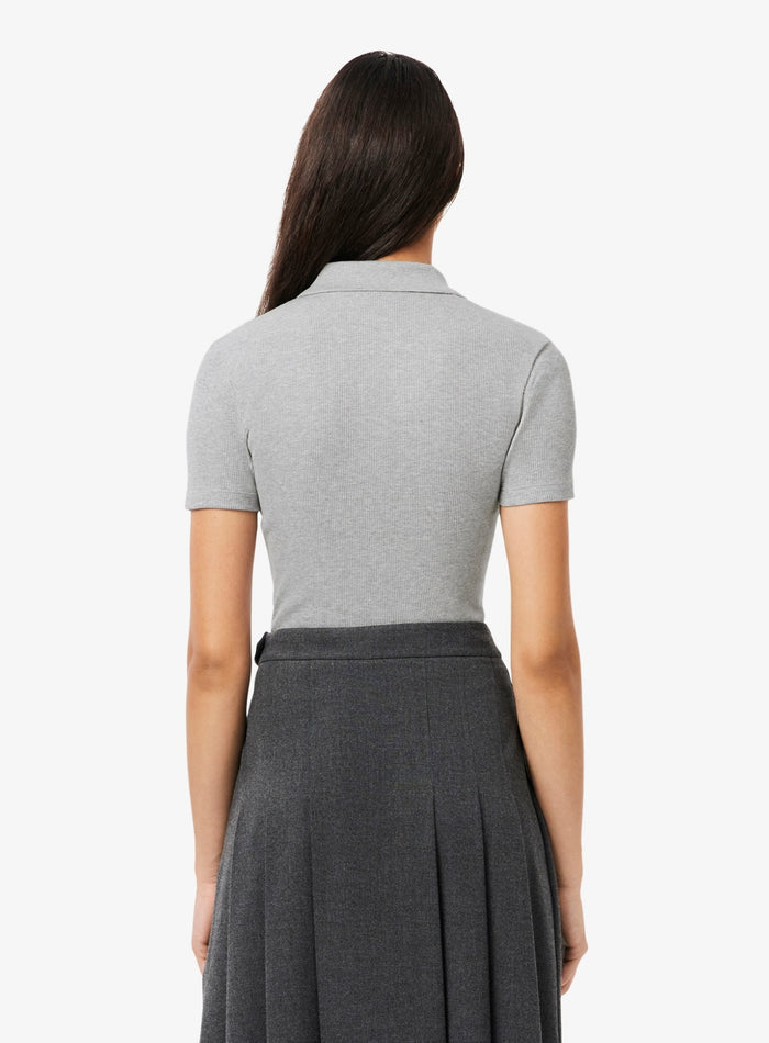 LACOSTE WOMEN Slim Fit L.12.D Ribbed Cotton Polo Shirt Light Grey - MAISONDEFASHION.COM