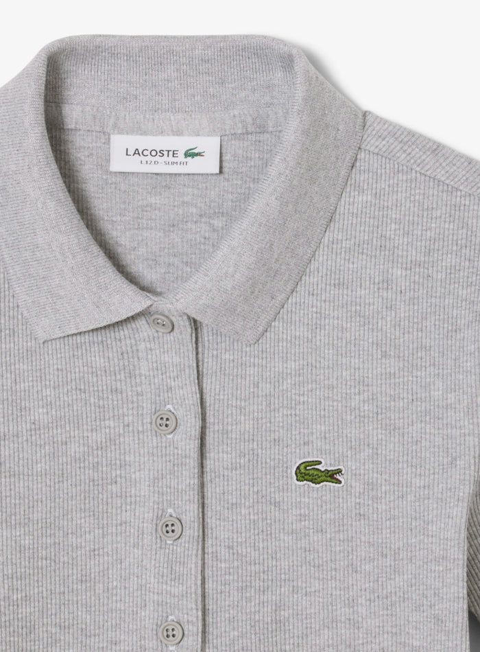 LACOSTE WOMEN Slim Fit L.12.D Ribbed Cotton Polo Shirt Light Grey - MAISONDEFASHION.COM