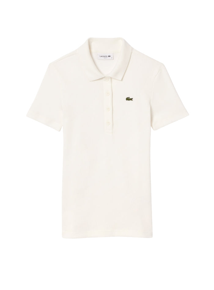 LACOSTE WOMEN Slim Fit L.12.D Ribbed Cotton Short Sleeves Polo Shirt White - MAISONDEFASHION.COM